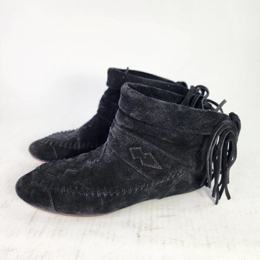 Saint Laurent Women's Nino Suede Fringe Boots US 6 Black Flat Ankle Bootie